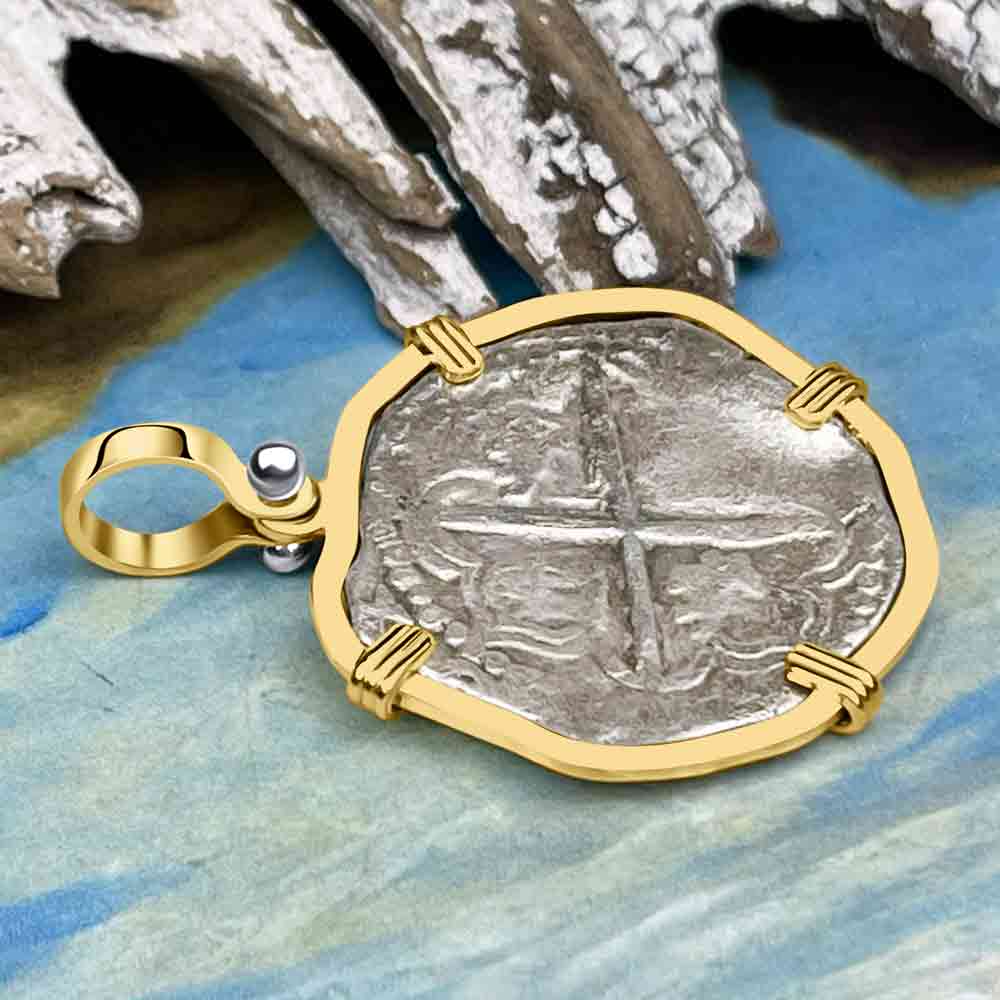 STUNNING Mel Fisher&#39;s Atocha Rare 2 Reale Shipwreck Coin 14K Solid Gold Pendant