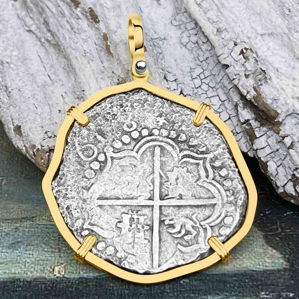 Rare Dated Mel Fisher&#39;s Atocha 8 Reale Shipwreck Coin 14K Gold Pendant