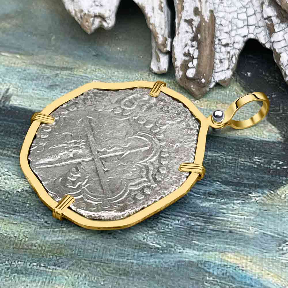 Rare Dated Mel Fisher&#39;s Atocha 8 Reale Shipwreck Coin 14K Gold Pendant