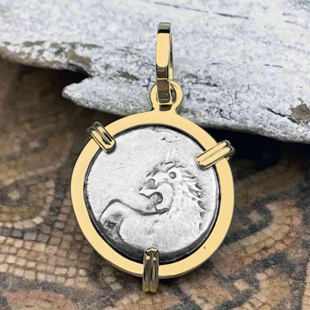 Ancient Greek Lion Hemidrachm 400 BC 14K Gold Pendant