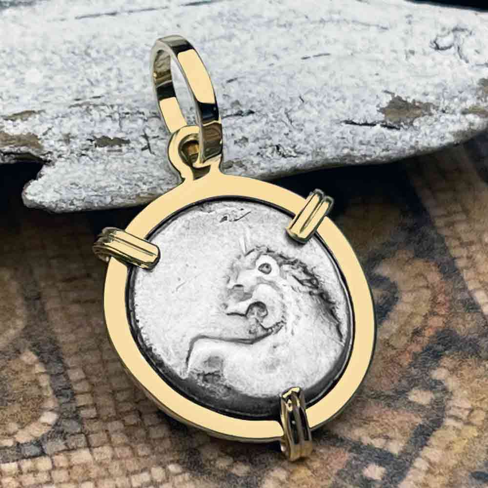 Ancient Greek Lion Hemidrachm 400 BC 14K Gold Pendant