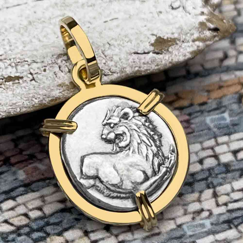 Ancient Greek Lion Hemidrachm 400 BC 14K Gold Pendant