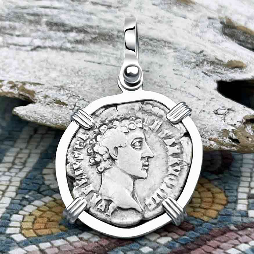 Roman Empire Silver Denarius Coin of Marcus Aurelius, the Philosopher Warrior 145 AD Sterling Silver Pendant