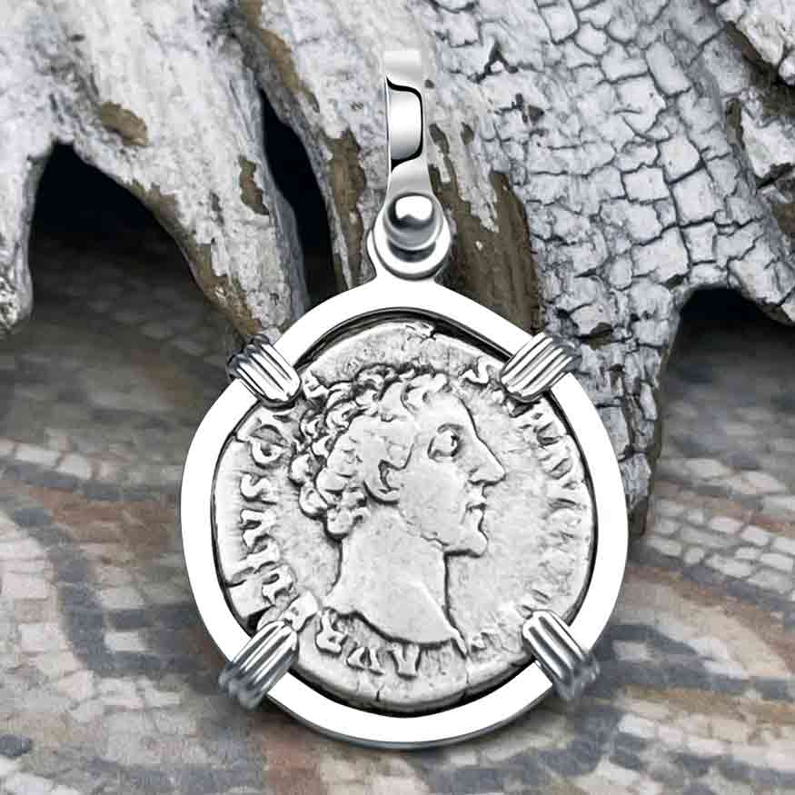 Roman Empire Silver Denarius Coin of Marcus Aurelius, the Philosopher Warrior 153 AD Sterling Silver Pendant