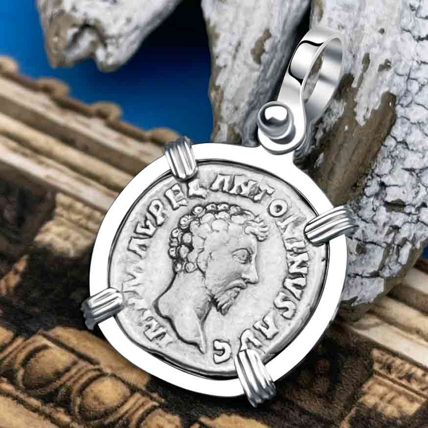 Roman Empire Silver Denarius Coin of Marcus Aurelius, the Philosopher Warrior 162 AD Sterling Silver Pendant