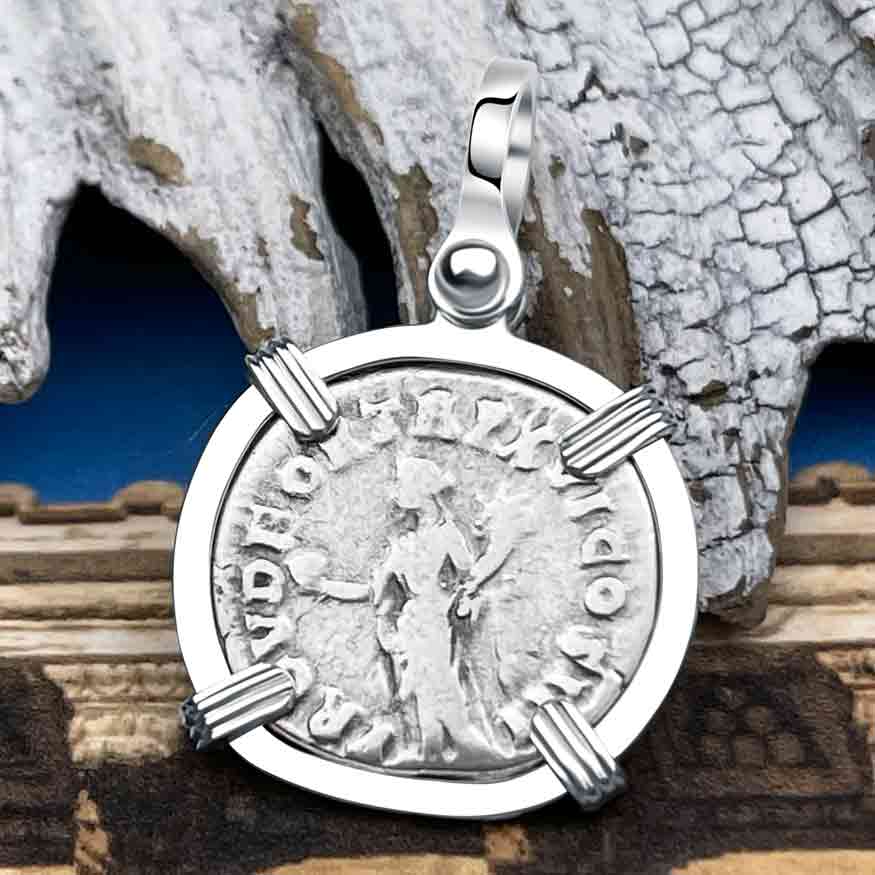 Roman Empire Silver Denarius Coin of Marcus Aurelius, the Philosopher Warrior 162 AD Sterling Silver Pendant