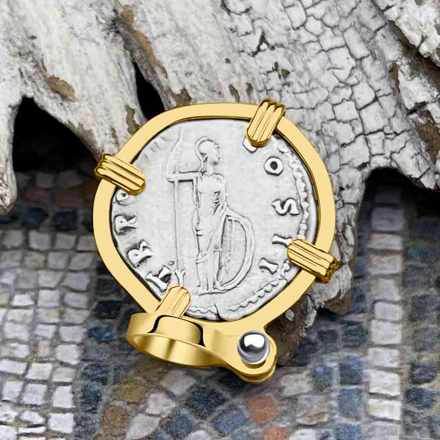 Roman Empire Silver Denarius Coin of Marcus Aurelius, the Philosopher Warrior 147 AD 14K Gold Pendant