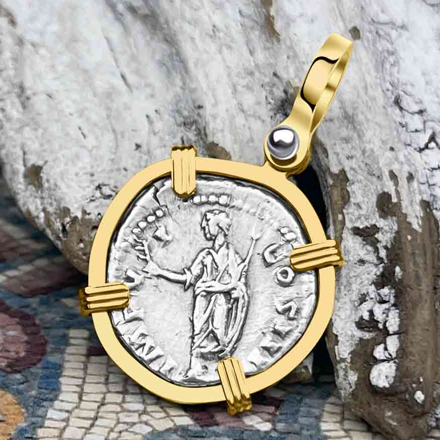 Roman Empire Silver Denarius Coin of Marcus Aurelius, the Philosopher Warrior 172 AD 14K Gold Pendant