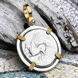 Ancient Greek Pegasus and Athena Silver Stater circa 350 – 240 BC 14K Gold & Sterling Silver Pendant