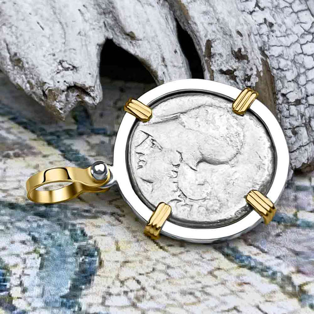 Ancient Greek Pegasus and Athena Silver Stater circa 350 – 240 BC 14K Gold & Sterling Silver Pendant