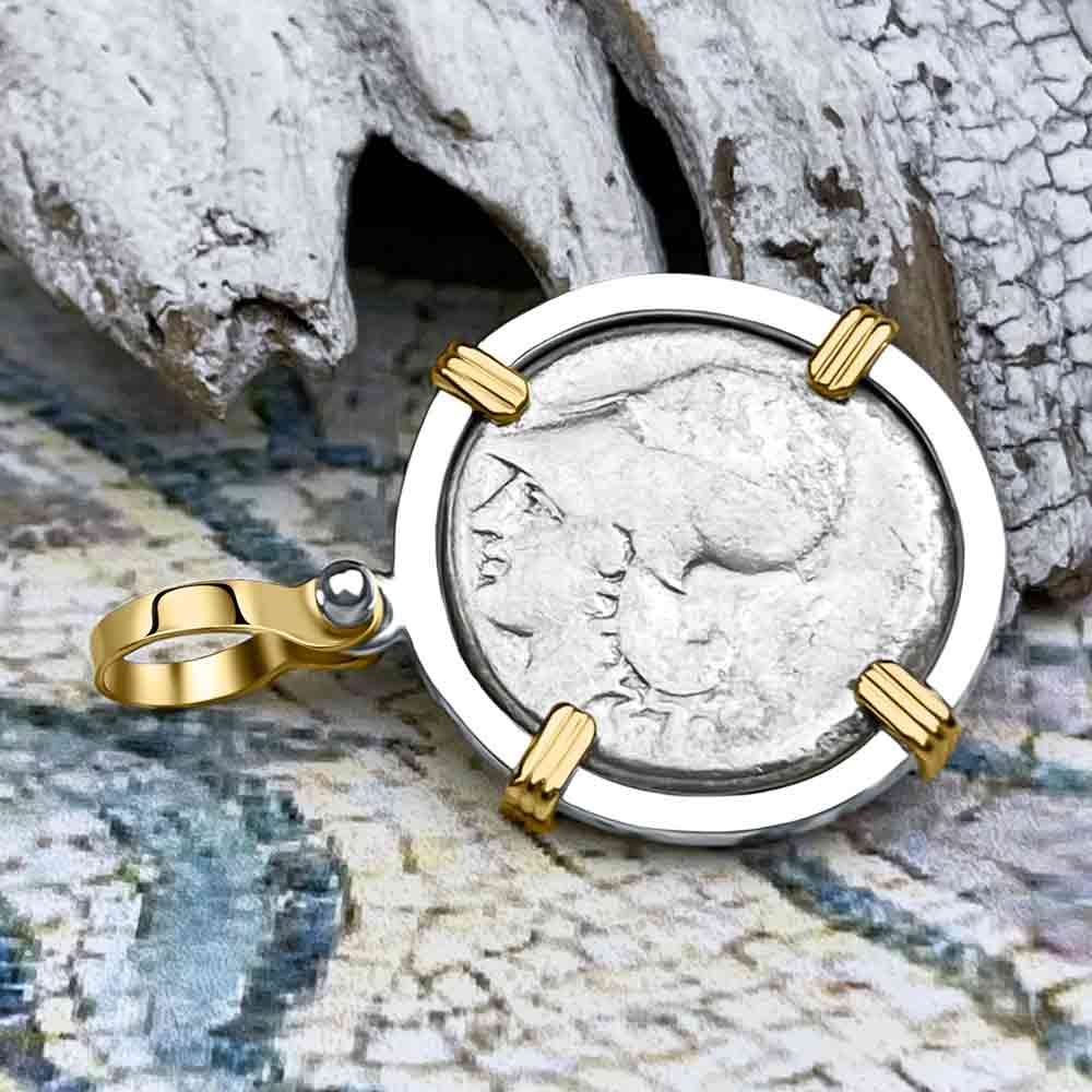 Ancient Greek Pegasus and Athena Silver Stater circa 350 – 240 BC 14K Gold &amp; Sterling Silver Pendant