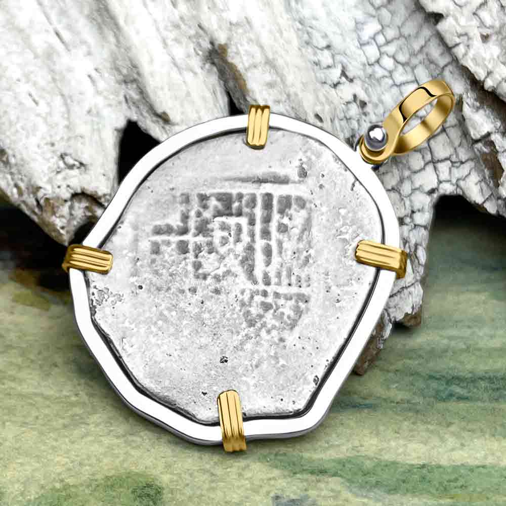 Sao Jose 4 Reale circa 1598-1621 Shipwreck Coin 14K Gold &amp; Sterling Pendant 
