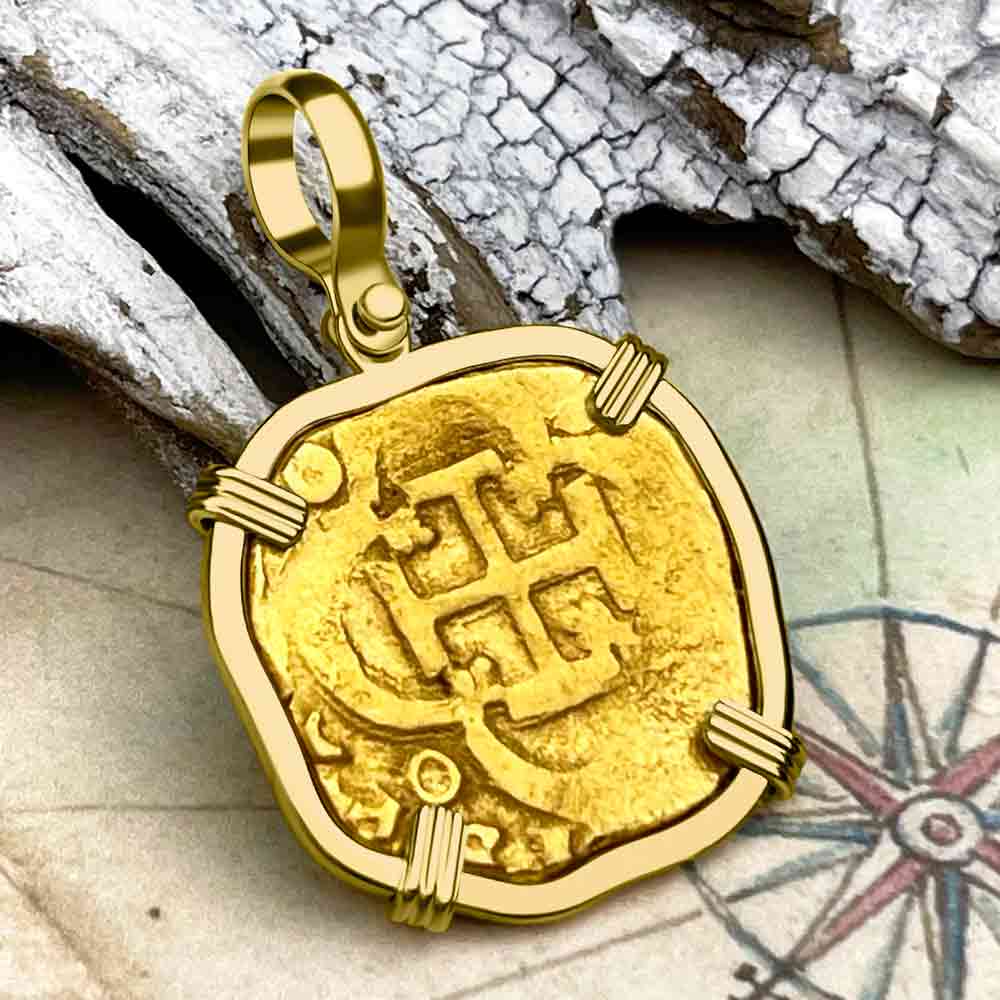 Pirate Era Circa 1640s 22K Gold Two Escudo - the Legendary Doubloon - 18K Gold Pendant 