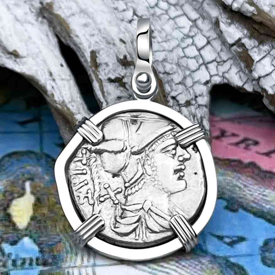 Roman Republic Silver Denarius with Mars - the God of War - Coin 137 BC 14K White Gold Pendant