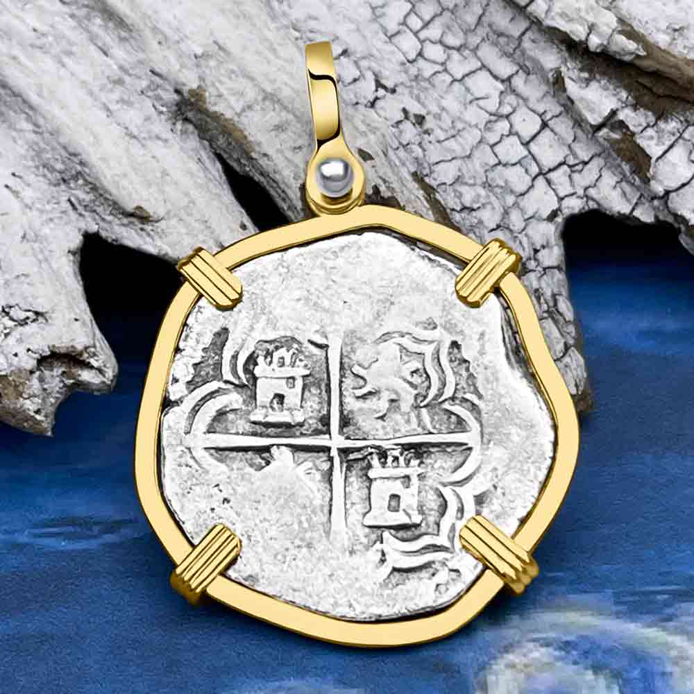 STUNNING Mel Fisher&#39;s Atocha Rare 2 Reale Shipwreck Coin 14K Solid Gold Pendant