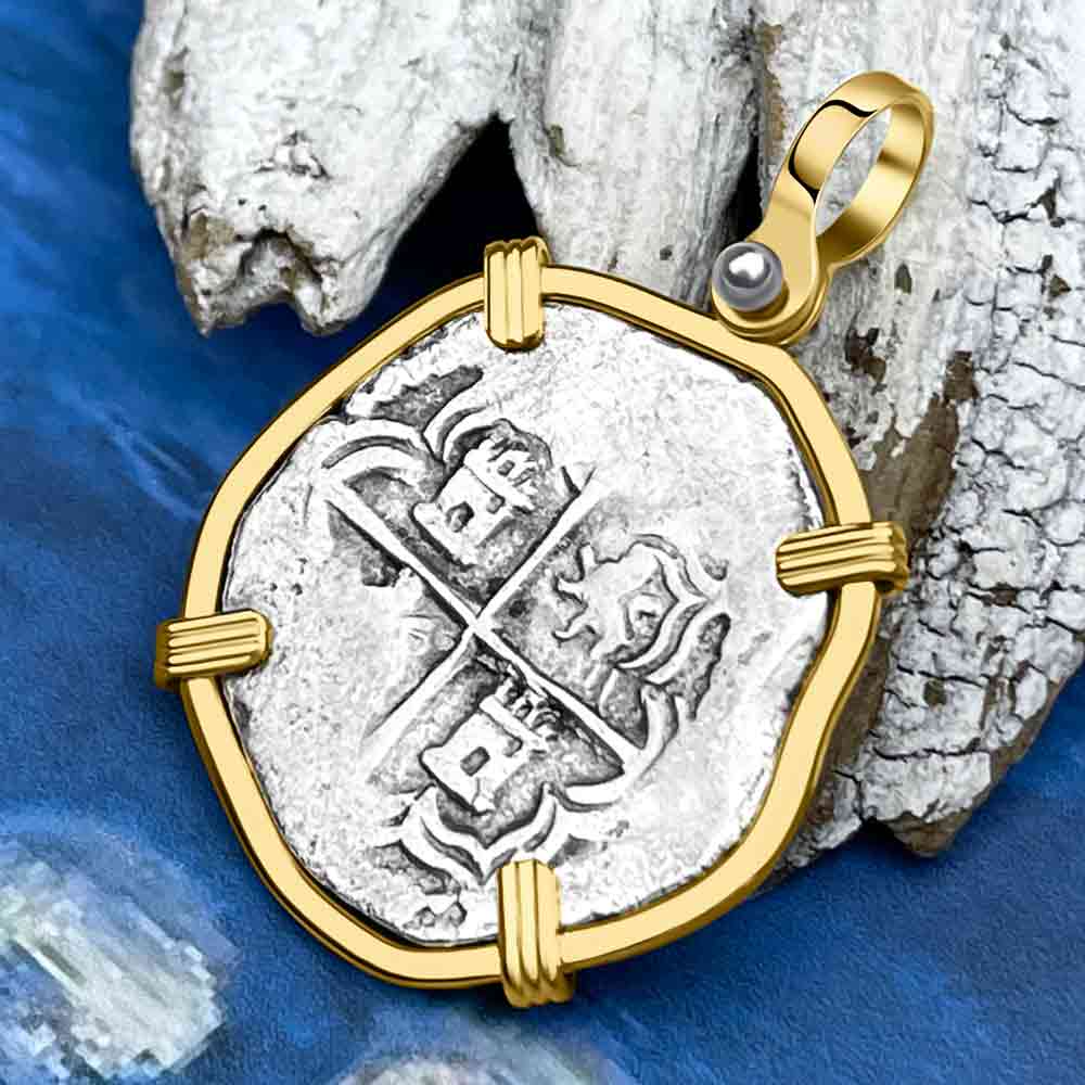 STUNNING Mel Fisher&#39;s Atocha Rare 2 Reale Shipwreck Coin 14K Solid Gold Pendant