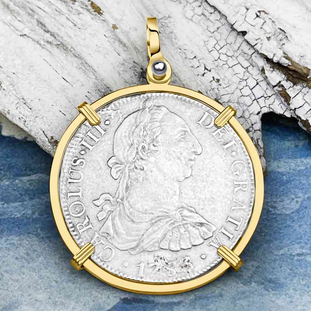 El Cazador Shipwreck 1783 8 Reale &quot;Piece of 8&quot; 14K Gold Treasure Coin Pendant 