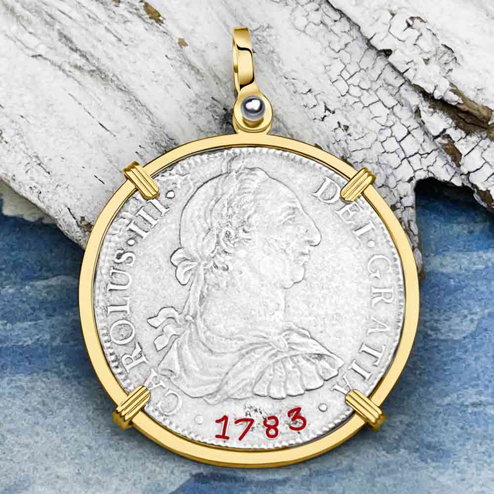 El Cazador Shipwreck 1783 8 Reale &quot;Piece of 8&quot; 14K Gold Treasure Coin Pendant 