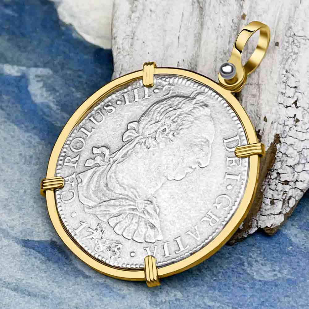 El Cazador Shipwreck 1783 8 Reale &quot;Piece of 8&quot; 14K Gold Treasure Coin Pendant 