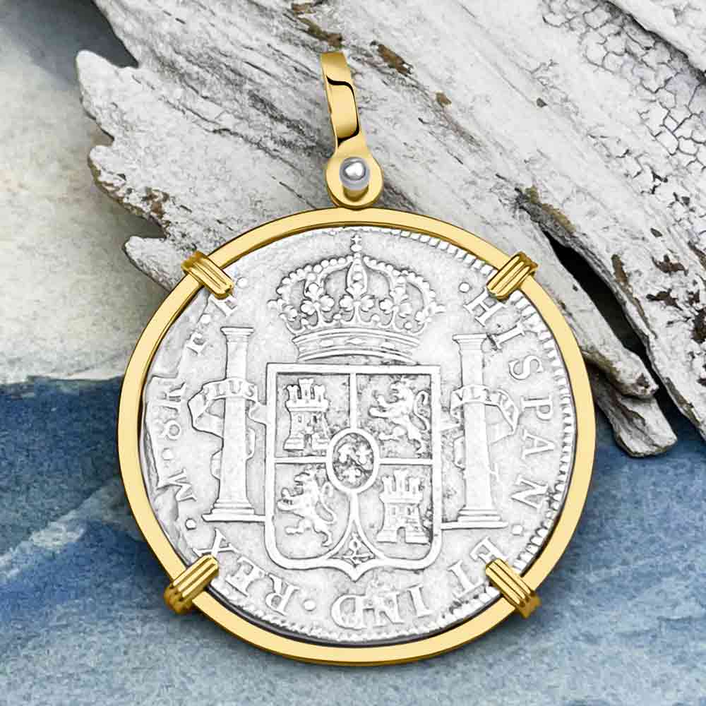 El Cazador Shipwreck 1783 8 Reale &quot;Piece of 8&quot; 14K Gold Treasure Coin Pendant 