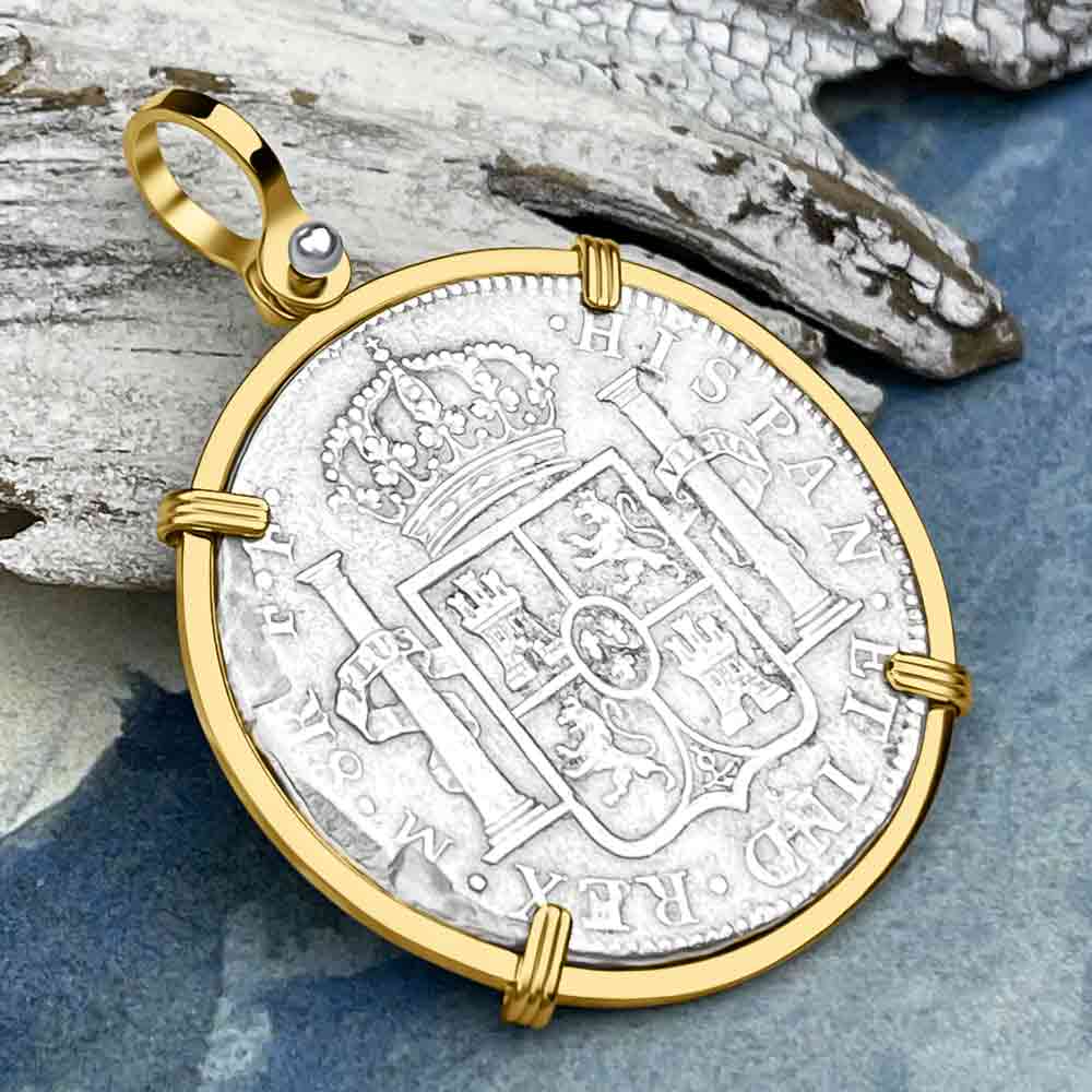 El Cazador Shipwreck 1783 8 Reale &quot;Piece of 8&quot; 14K Gold Treasure Coin Pendant 