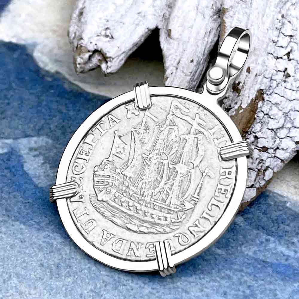 Dutch East India Company 1766 Silver 6 Stuiver Ship Shilling "I Struggle and Survive" Sterling Silver Pendant