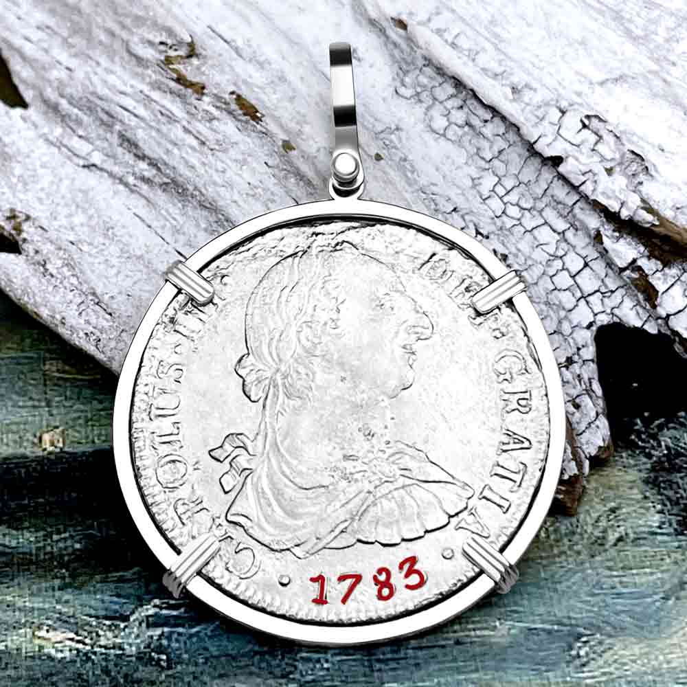 El Cazador Shipwreck 1783 8 Reale &quot;Piece of 8&quot; 14K White Gold Treasure Coin Pendant