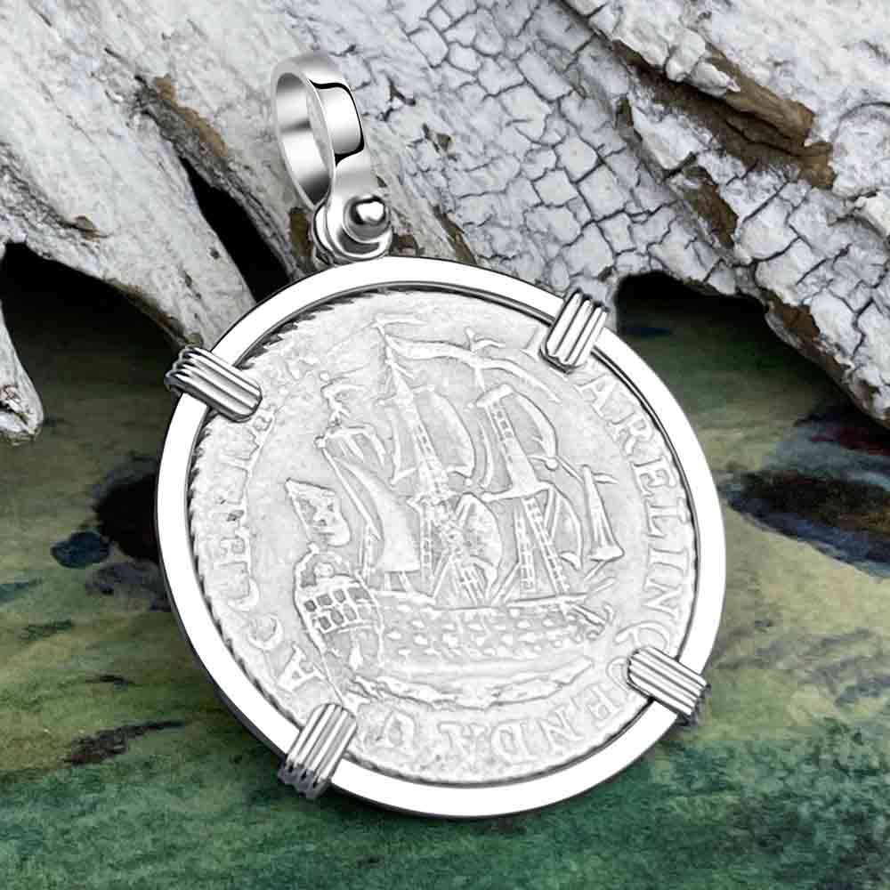 Dutch East India Company 1791 Silver 6 Stuiver Ship Shilling "I Struggle and Survive" Sterling Silver Pendant