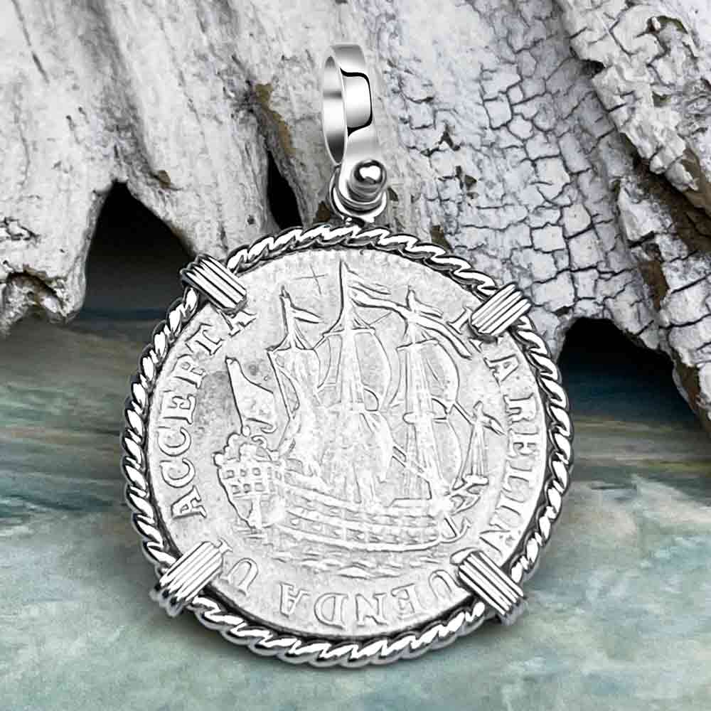 Dutch East India Company 1768 Silver 6 Stuiver Ship Shilling &quot;I Struggle and Survive&quot; Sterling Silver Pendant