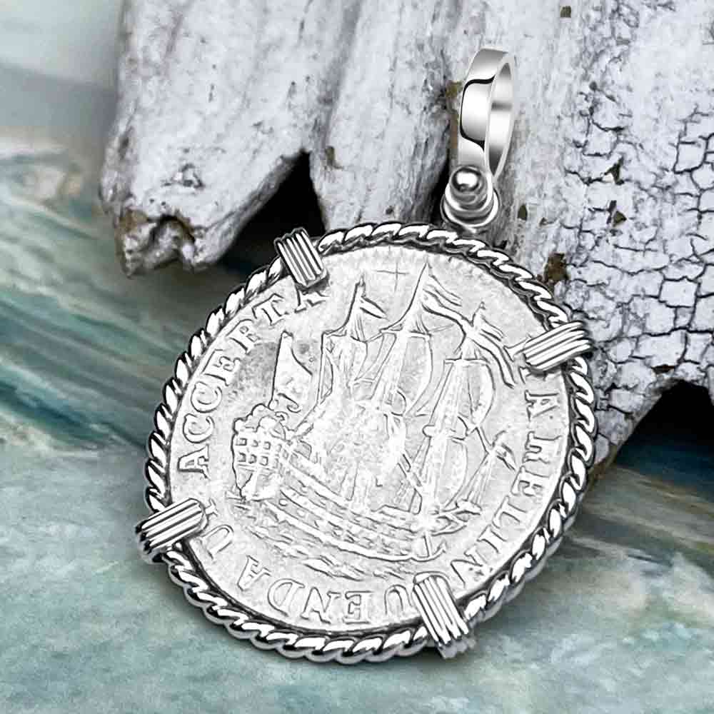 Dutch East India Company 1768 Silver 6 Stuiver Ship Shilling &quot;I Struggle and Survive&quot; Sterling Silver Pendant