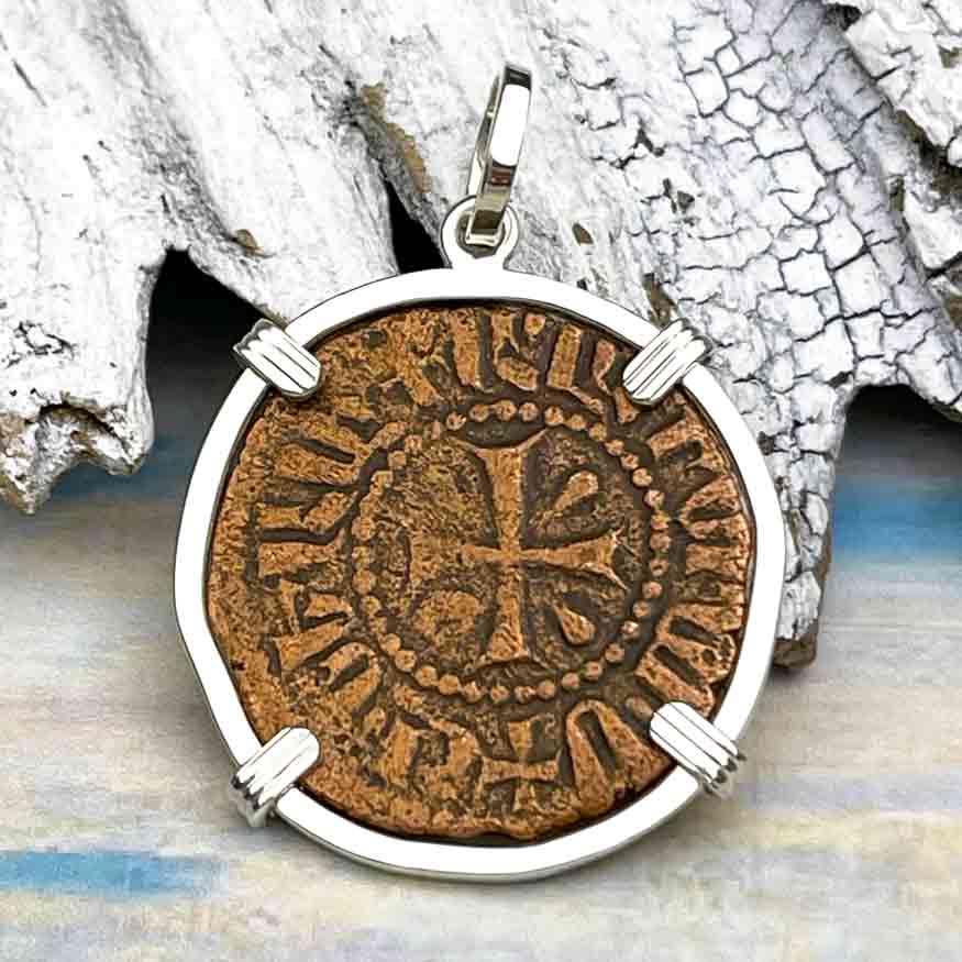 Knights Templar Era Cilician Armenia Crusader Coin of Faith, Courage &amp; Honor circa 1250 AD Sterling Silver Pendant | Artifact #9669