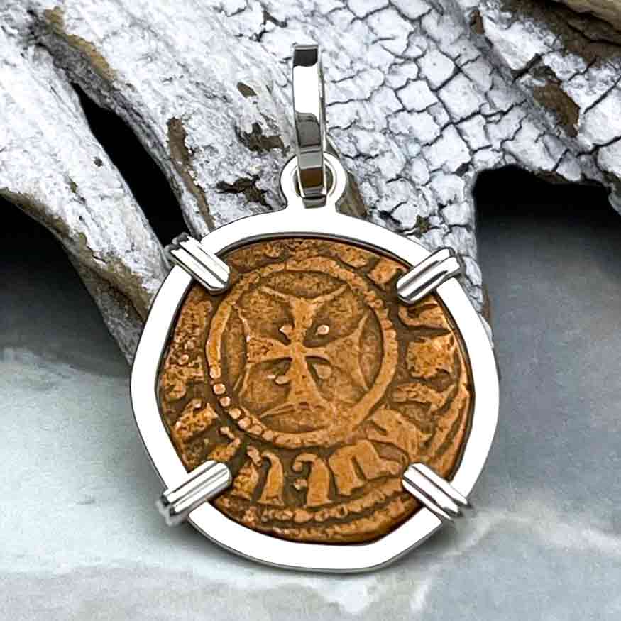 Knights Templar Era Cilician Armenia Crusader Coin of Faith, Courage &amp; Honor circa 1250 AD Sterling Silver Pendant 