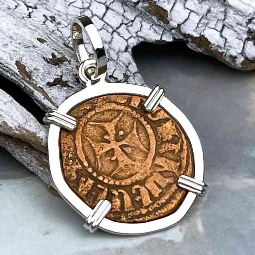 Knights Templar Era Cilician Armenia Crusader Coin of Faith, Courage &amp; Honor circa 1250 AD Sterling Silver Pendant 