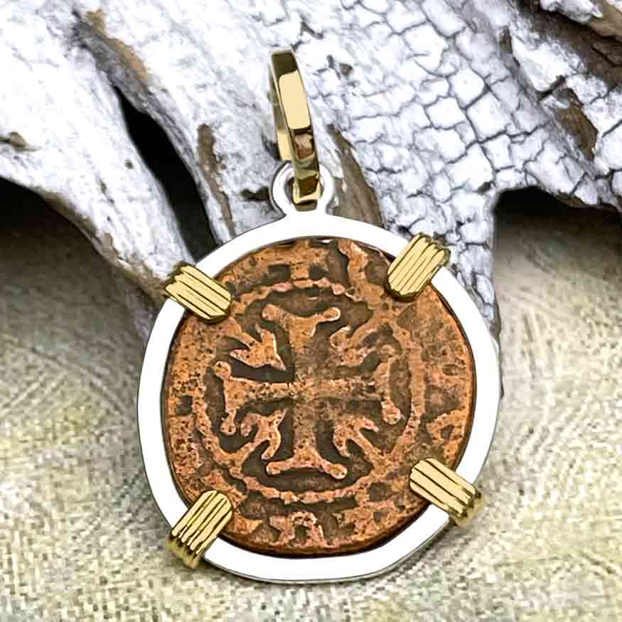 Knights Templar Era Cilician Armenia Crusader Coin of Faith, Courage &amp; Honor circa 1250 AD 14K Gold and Sterling Silver Pendant |