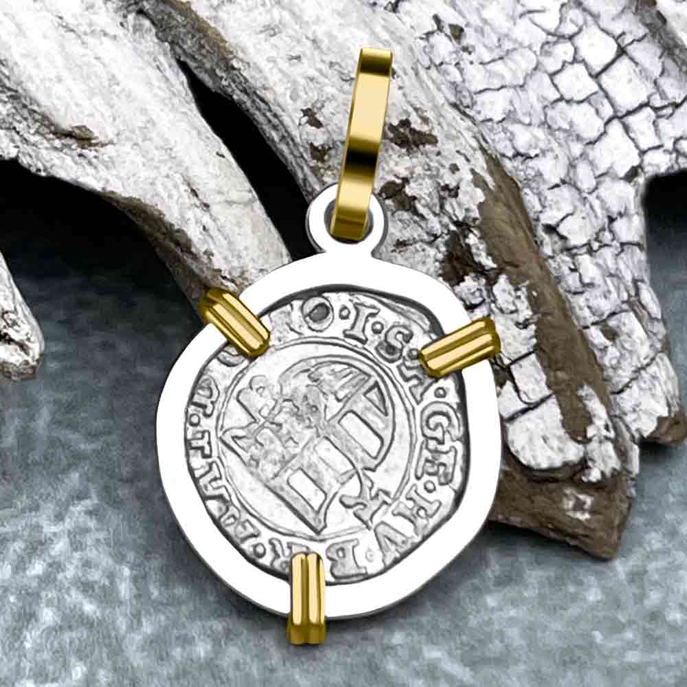 Silver Hungarian Denar Dated 1618 with Mary &amp; Baby Jesus 14K Gold &amp; Sterling Silver Pendant
