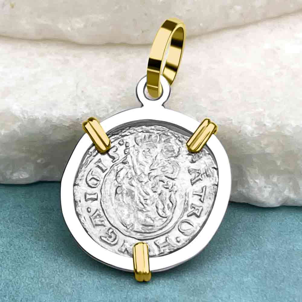 Silver Hungarian Denar Dated 1615 with Mary & Baby Jesus 14K Gold & Sterling Silver Pendant
