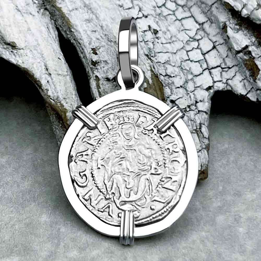 Silver Hungarian Denar Dated 1555 with Mary & Baby Jesus Sterling Silver Pendant
