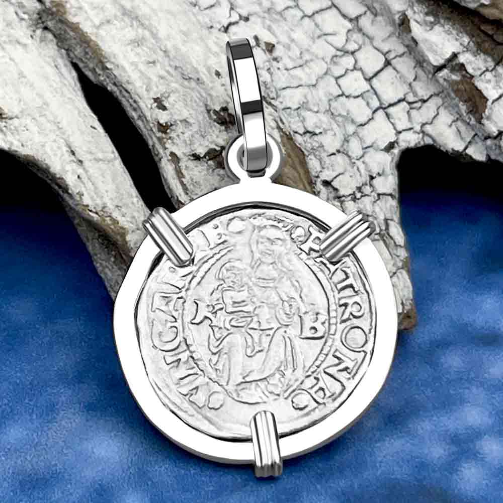 Silver Hungarian Denar Dated 1543 with Mary & Baby Jesus Sterling Silver Pendant