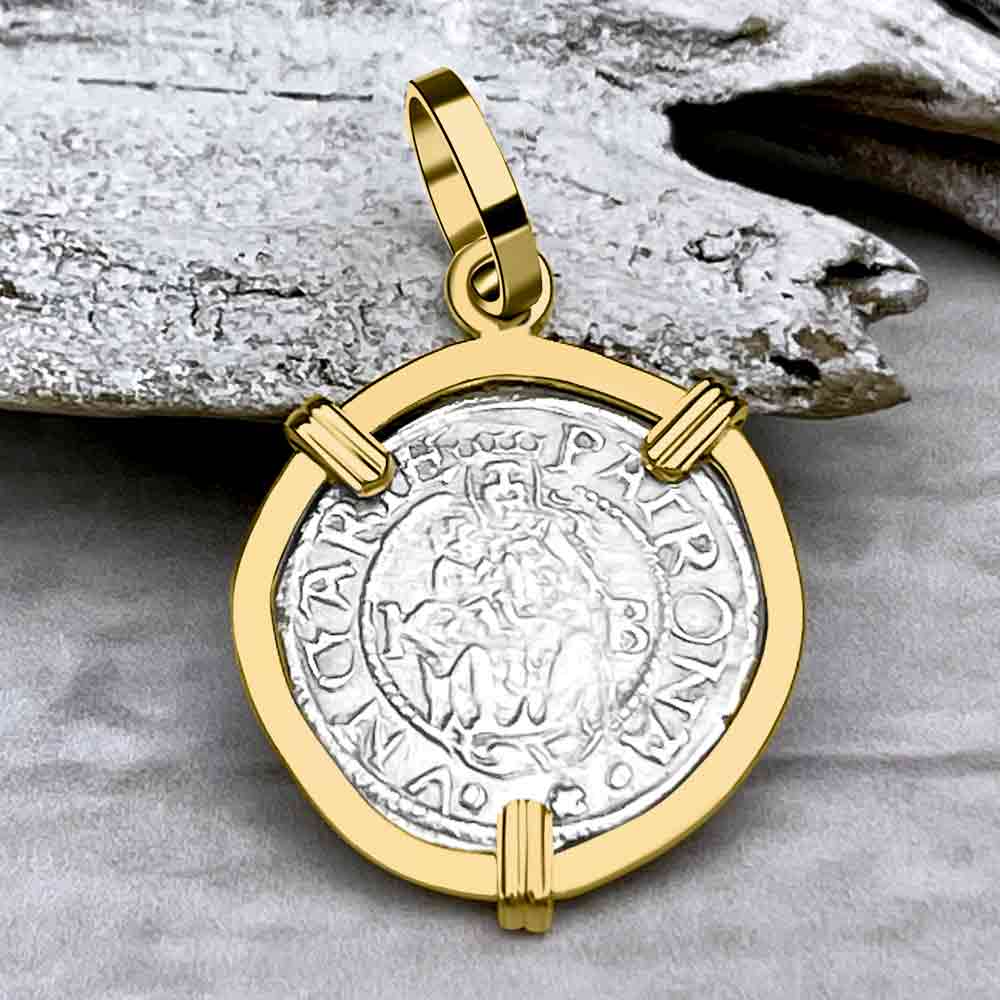 Silver Hungarian Denar Dated 1568 with Mary & Baby Jesus 14K Gold Pendant