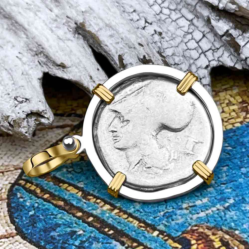 Ancient Greek Pegasus and Athena Silver Stater circa 350 – 240 BC 14K Gold & Sterling Silver Pendant
