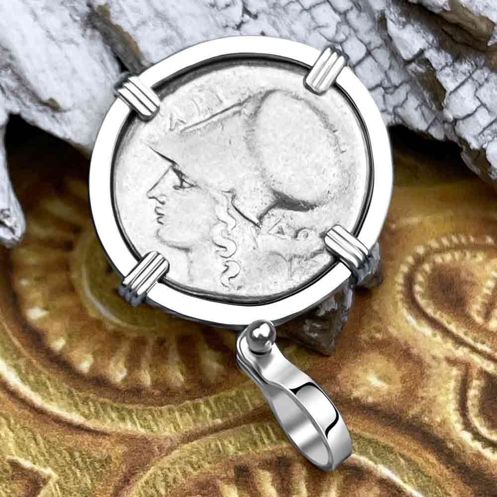 Ancient Greek Pegasus and Athena Silver Stater circa 350 – 240 BC 14K White Gold Pendant
