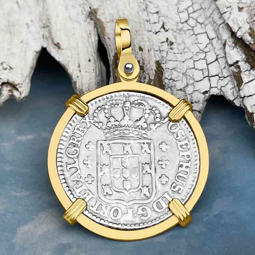 Portuguese 120 Reis &quot;In This Sign Conquer&quot; Crusaders&#39; Cross 14K Gold Pendant