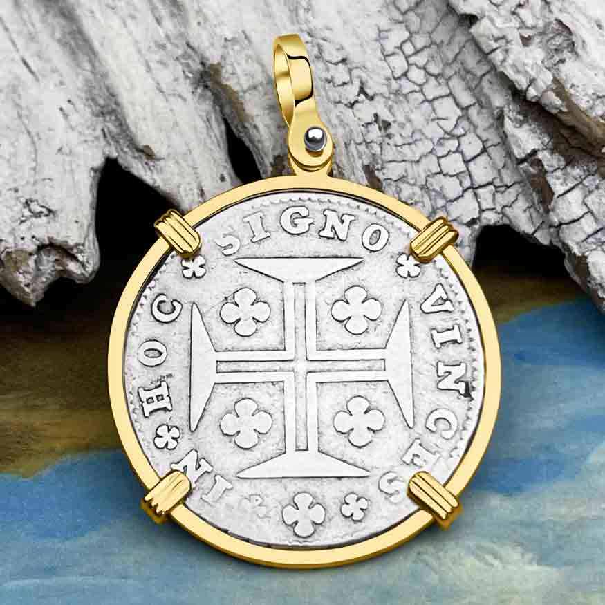 Portuguese 200 Reis &quot;In This Sign Conquer&quot; Crusaders&#39; Cross 14K Gold Pendant | Artifact #9751