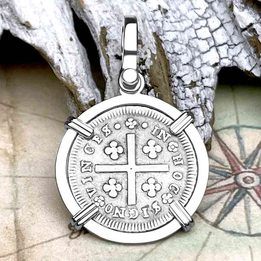 Portuguese 50 Reis "In This Sign Conquer" Crusaders' Cross 14K White Gold Pendant