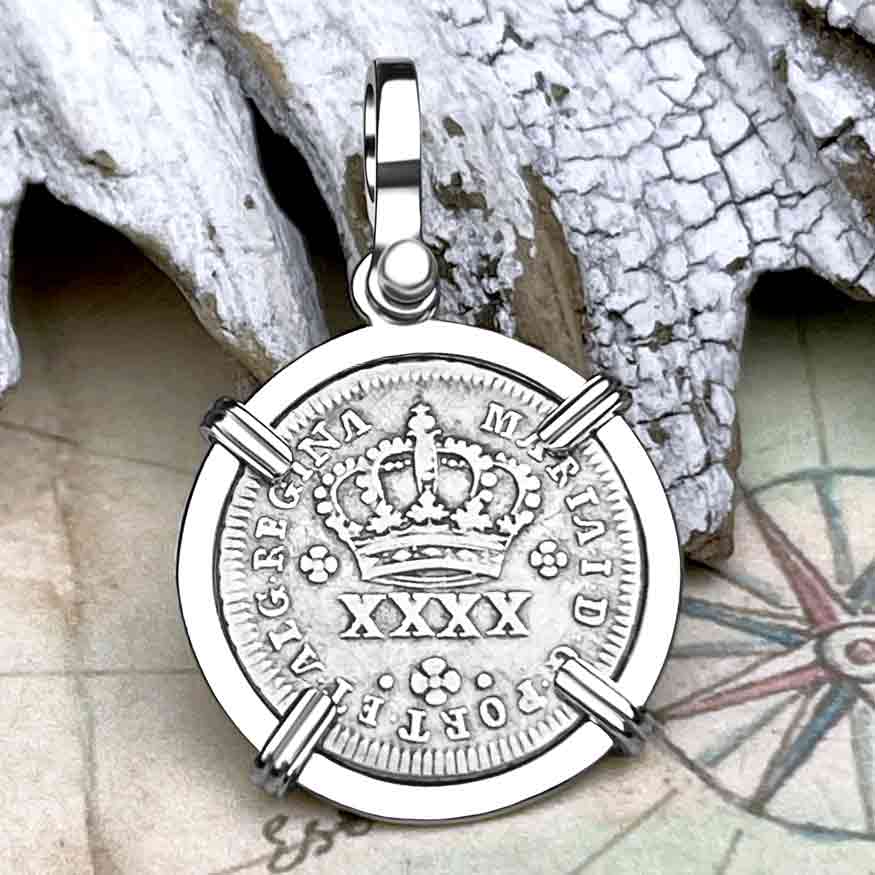 Portuguese 50 Reis &quot;In This Sign Conquer&quot; Crusaders&#39; Cross 14K White Gold Pendant