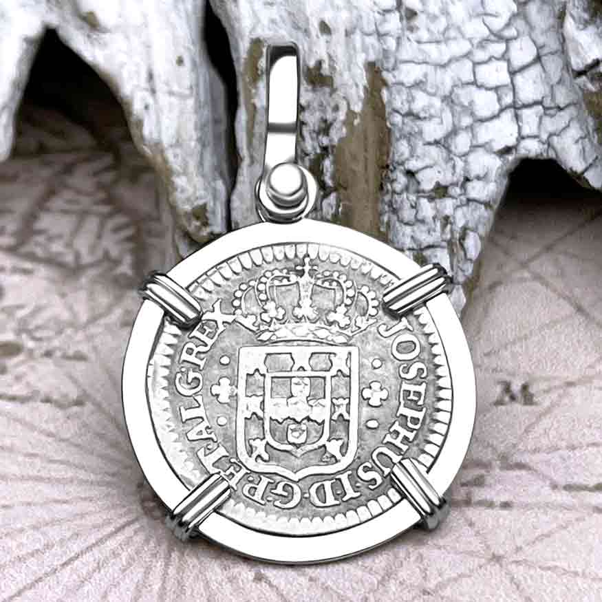 Portuguese 60 Reis &quot;In This Sign Conquer&quot; Crusaders&#39; Cross 14K White Gold Pendant 