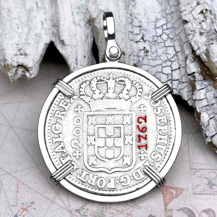 Portuguese 200 Reis &quot;In This Sign Conquer&quot; Crusaders&#39; Cross 14K White Gold Pendant