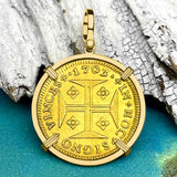 EXTREMELY RARE 1703 Portuguese 22K Gold 4000 Reis "In This Sign Conquer" Crusaders' Cross 18K Gold Coin Pendant