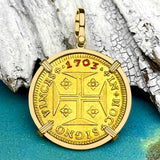 EXTREMELY RARE 1703 Portuguese 22K Gold 4000 Reis "In This Sign Conquer" Crusaders' Cross 18K Gold Coin Pendant