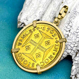 EXTREMELY RARE 1703 Portuguese 22K Gold 4000 Reis "In This Sign Conquer" Crusaders' Cross 18K Gold Coin Pendant